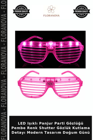 LED Işıklı Panjur Parti Gözlüğü Pembe Renk Shutter Gözlük Kutlama Detayı Modern Tasarım Doğum Günü