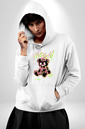 Bugün Değil Kadın Erkek  Beyaz Kapüşonlu Sweatshirt Hoodie