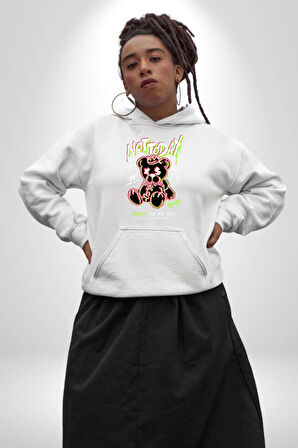 Bugün Değil Kadın Erkek  Beyaz Kapüşonlu Sweatshirt Hoodie