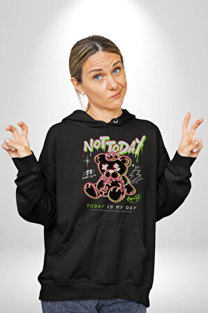Bugün Değil Kadın Erkek  Siyah Kapüşonlu Sweatshirt Hoodie