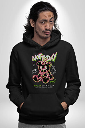 Bugün Değil Kadın Erkek  Siyah Kapüşonlu Sweatshirt Hoodie