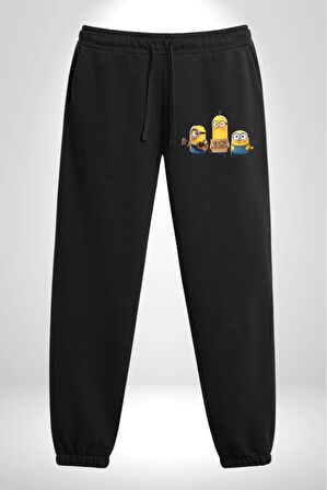 Minion 3 İplik Erkek Baskılı Siyah Eşofman Altı