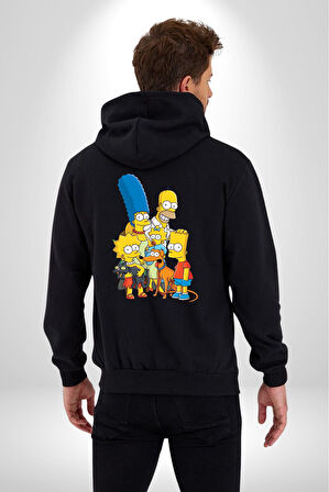 The Simpsons  Kadın Erkek Siyah Kapüşonlu Fermuarlı Baskılı Hırka Sweatshirt