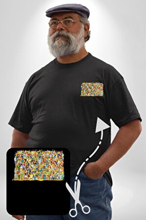 The Simpsons Karakterleri Siyah Büyük Beden Kadın Basic Minimal Baskılı Tişört