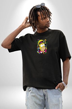 The Simpsons  Siyah Oversize Kadın Erkek Ön Orta Minimal Baskılı Tişört
