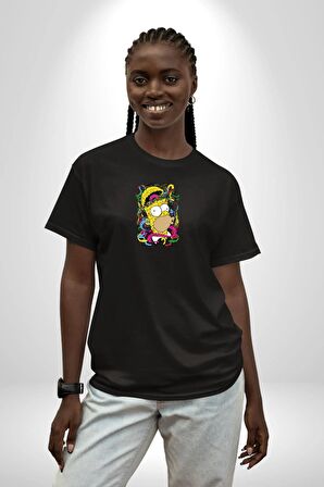 The Simpsons  Siyah Oversize Kadın Erkek Ön Orta Minimal Baskılı Tişört
