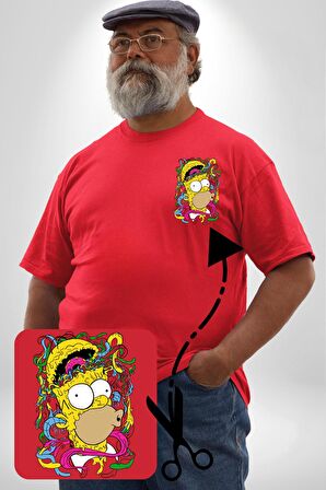 The Simpsons  Kırmızı Büyük Beden Kadın Basic Minimal Baskılı Tişört