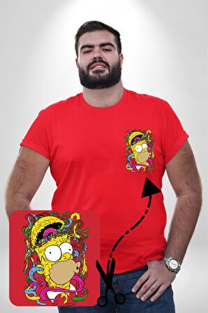 The Simpsons  Kırmızı Büyük Beden Kadın Basic Minimal Baskılı Tişört