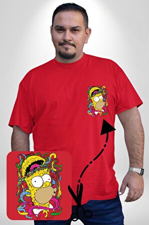 The Simpsons  Kırmızı Büyük Beden Kadın Basic Minimal Baskılı Tişört