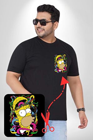 The Simpsons  Siyah Büyük Beden Kadın Basic Minimal Baskılı Tişört