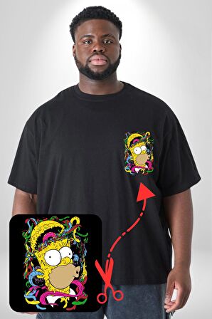 The Simpsons  Siyah Büyük Beden Kadın Basic Minimal Baskılı Tişört