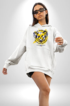 Sebep Olmadan Mutlu OL Kadın Erkek  Beyaz Kapüşonlu Sweatshirt Hoodie