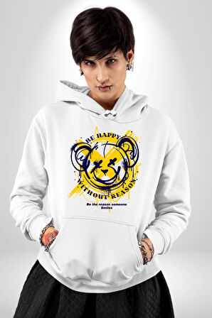Sebep Olmadan Mutlu OL Kadın Erkek  Beyaz Kapüşonlu Sweatshirt Hoodie