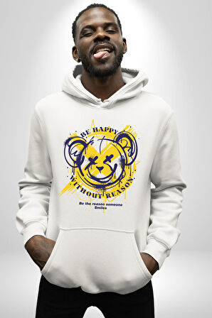 Sebep Olmadan Mutlu OL Kadın Erkek  Beyaz Kapüşonlu Sweatshirt Hoodie