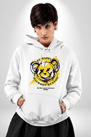 Sebep Olmadan Mutlu OL Kadın Erkek  Beyaz Kapüşonlu Sweatshirt Hoodie