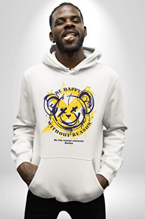 Sebep Olmadan Mutlu OL Kadın Erkek  Beyaz Kapüşonlu Sweatshirt Hoodie