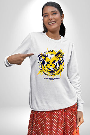Sebep Olmadan Mutlu OL Kadın Erkek Beyaz Sweatshirt 