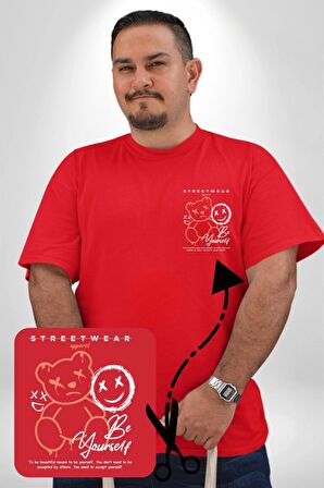 Yükseliş  İçin Kendin Ol Kırmızı Büyük Beden Kadın Basic Minimal Baskılı Tişört