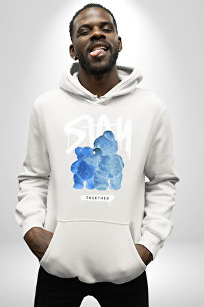 Birlikte Kal Kadın Erkek  Beyaz Kapüşonlu Sweatshirt Hoodie