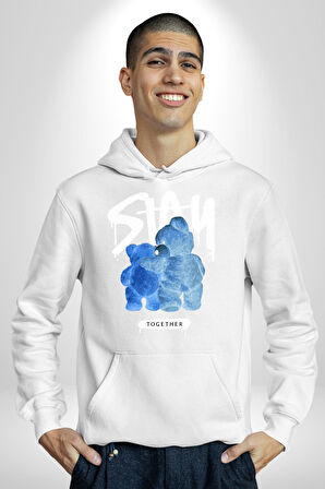 Birlikte Kal Kadın Erkek  Beyaz Kapüşonlu Sweatshirt Hoodie
