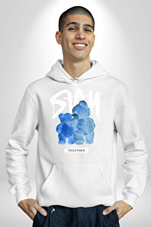 Birlikte Kal Kadın Erkek  Beyaz Kapüşonlu Sweatshirt Hoodie