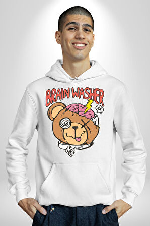 Beyin Yıkama Kadın Erkek  Beyaz Kapüşonlu Sweatshirt Hoodie
