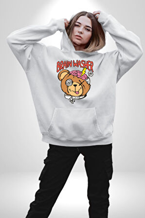 Beyin Yıkama Kadın Erkek  Beyaz Kapüşonlu Sweatshirt Hoodie