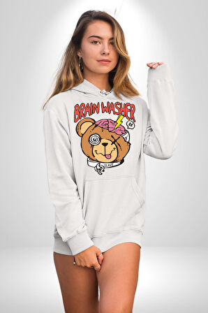 Beyin Yıkama Kadın Erkek  Beyaz Kapüşonlu Sweatshirt Hoodie