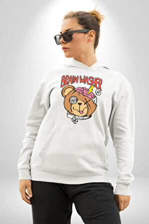 Beyin Yıkama Kadın Erkek  Beyaz Kapüşonlu Sweatshirt Hoodie