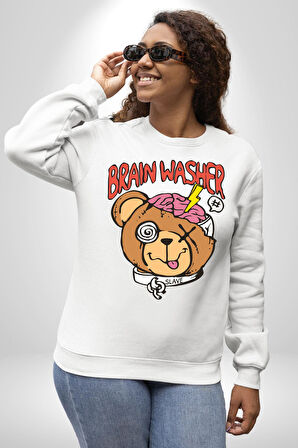 Beyin Yıkama Kadın Erkek Beyaz Sweatshirt 