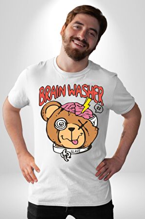 Beyin Yıkama Kadın Erkek Unisex Beyaz Organik Baskılı T-Shirt Penye Yüksek Kalite