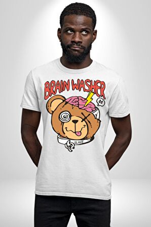 Beyin Yıkama Kadın Erkek Unisex Beyaz Organik Baskılı T-Shirt Penye Yüksek Kalite