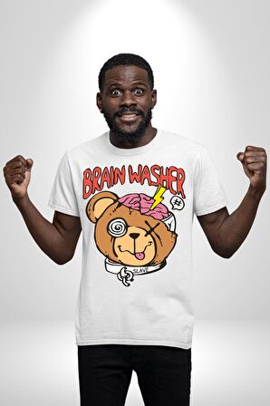 Beyin Yıkama Kadın Erkek Unisex Beyaz Organik Baskılı T-Shirt Penye Yüksek Kalite