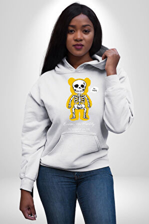 Mutlu Ol Kadın Erkek  Beyaz Kapüşonlu Sweatshirt Hoodie