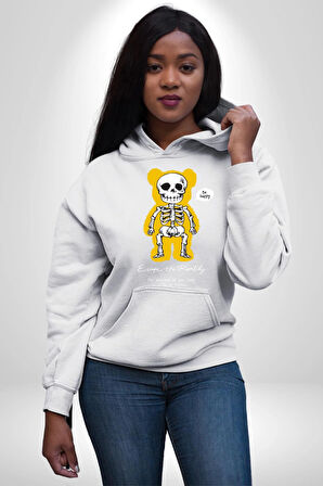 Mutlu Ol Kadın Erkek  Beyaz Kapüşonlu Sweatshirt Hoodie