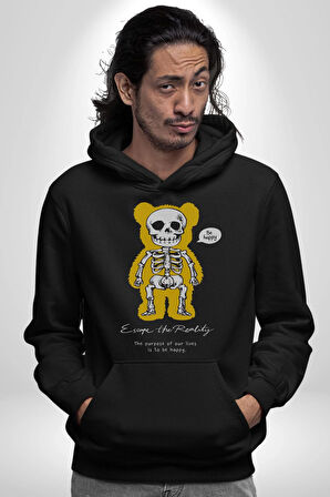 Mutlu Ol Kadın Erkek  Siyah Kapüşonlu Sweatshirt Hoodie
