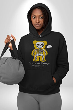 Mutlu Ol Kadın Erkek  Siyah Kapüşonlu Sweatshirt Hoodie