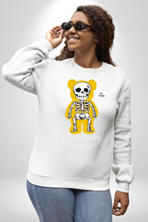 Mutlu Ol Kadın Erkek Beyaz Sweatshirt 