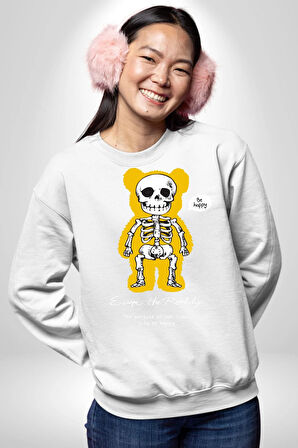 Mutlu Ol Kadın Erkek Beyaz Sweatshirt 