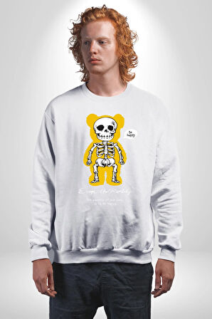 Mutlu Ol Kadın Erkek Beyaz Sweatshirt 