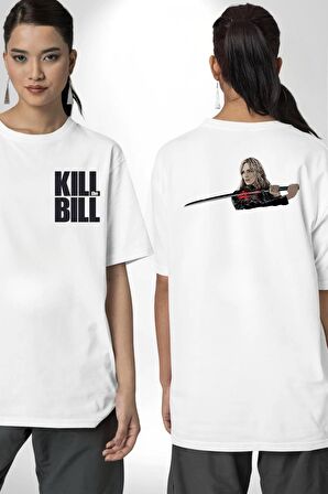 The Kill Bill Sinema Beyaz Oversize Kadın Erkek Ön ve Sırt Baskılı Tişört