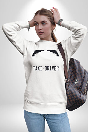Taxi-Driver Sinema Kadın Erkek Beyaz Sweatshirt 