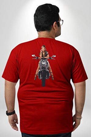 Motosiklet kadın Büyük Beden Kırmızı Tişört Kadın Erkek Ünisex Sırt Baskılı