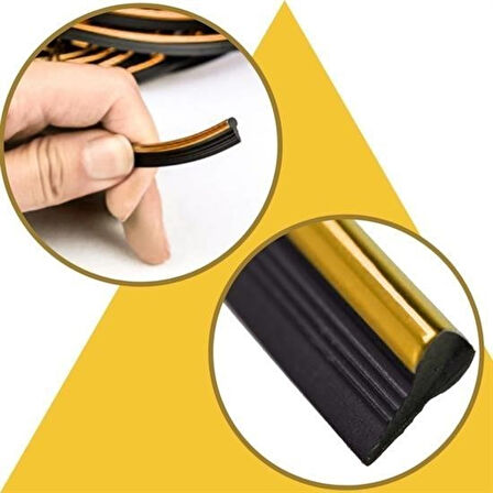 Buffer® Gold Araba Oto Trim Dekorasyon Şeridi Kauçuk Elastik Kolay Kurulum 5 Metre Şerit Bant
