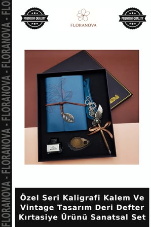 Özel Seri Kaligrafi Kalem Ve Vintage Tasarım Deri Defter Kırtasiye Ürünü Sanatsal Set