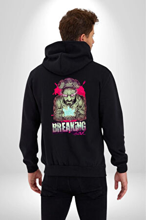 Breaking Bad Kadın Erkek Siyah Kapüşonlu Fermuarlı Baskılı Hırka Sweatshirt