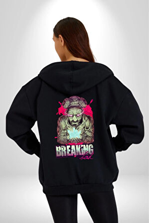 Breaking Bad Kadın Erkek Siyah Kapüşonlu Fermuarlı Baskılı Hırka Sweatshirt