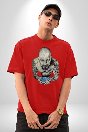Breaking Bad Pamuklu Bisiklet Yaka Kadın Erkek Oversize Boyfriend Dijital Baskılı Kırmızı T-shirt
