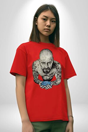 Breaking Bad Pamuklu Bisiklet Yaka Kadın Erkek Oversize Boyfriend Dijital Baskılı Kırmızı T-shirt