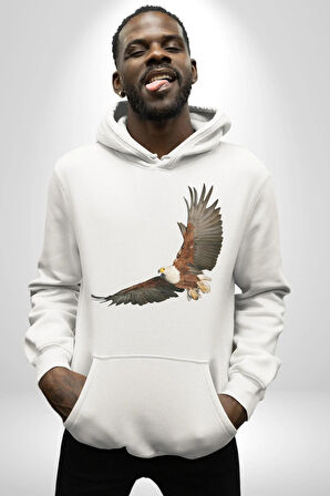 Kartal Özgürlük Kadın Erkek  Beyaz Kapüşonlu Sweatshirt Hoodie